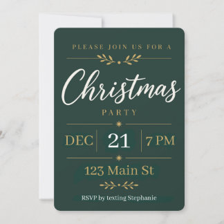 Invitation élégante de fête de Noël verte et dorée