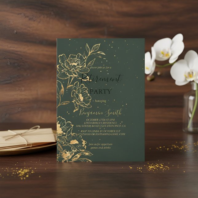 Invitation élégante de fête de retraite en vert et (Créateur téléchargé)
