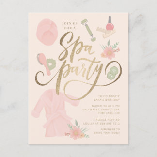 Invitation élégante de fête de spa avec faux or 