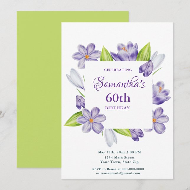 Invitation élégante de fleurs printanières pour 60 (Devant / Derrière)
