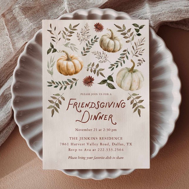 Invitation élégante de Friendsgiving sur le thème  (Pumpkin Friendsgiving Dinner Invitation)