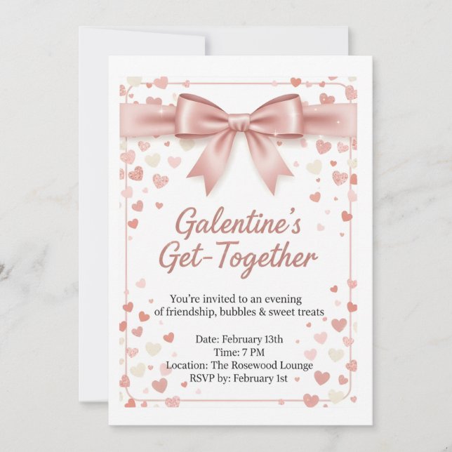 Invitation élégante de Galentine's Day en or rose (Devant)