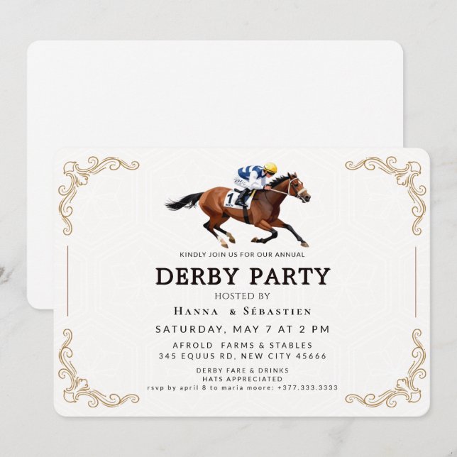 Invitation élégante de jardin de courses de chevau (Devant / Derrière)