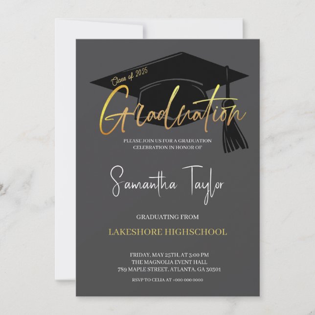 Invitation Élégante de la fête de graduation (Devant)