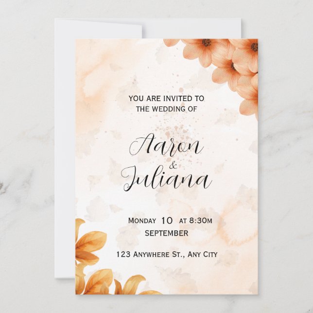 Invitation élégante de mariage automnal à l'aquare (Devant)
