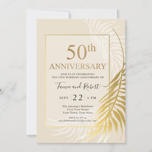 Invitation élégante de mariage de 50 ans en or bla (Devant)