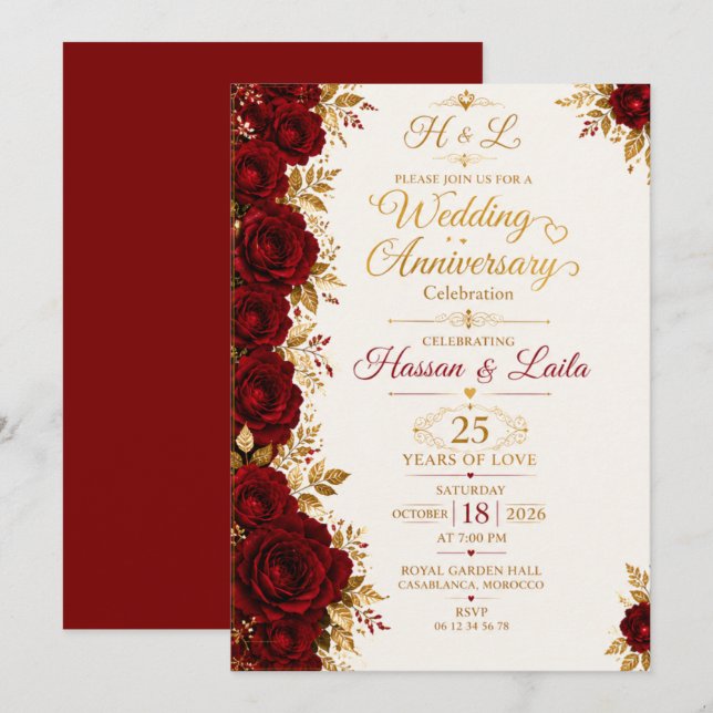Invitation élégante de mariage et d'anniversaire d (Devant / Derrière)