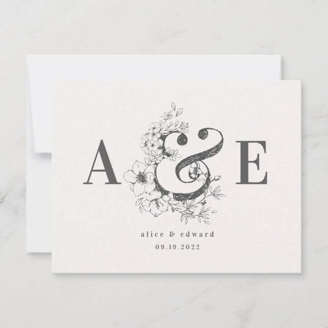 Invitation élégante de mariage floral dessinée à l (Devant)