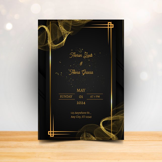 Invitation élégante de mariage noir de minuit (Créateur téléchargé)