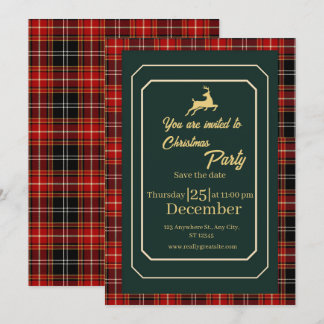 Invitation élégante de Noël à carreaux tartan roug