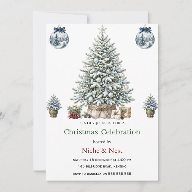 Invitation élégante de Noël à l'aquarelle pour un  (Devant)