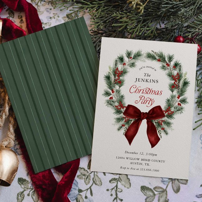 Invitation élégante de Noël avec verdure hivernale (Elegant Christmas Party Invitation )