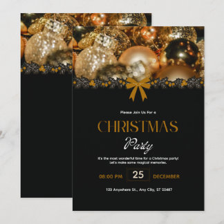 Invitation élégante de Noël en noir et or