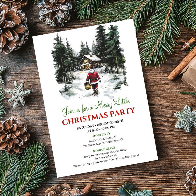 Invitation élégante de Noël sur fond rouge et vert (Elegant Red Green Holiday Scene Christmas Invite)