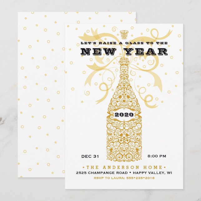 Invitation élégante de Nouvel An pour une soirée C (Devant / Derrière)