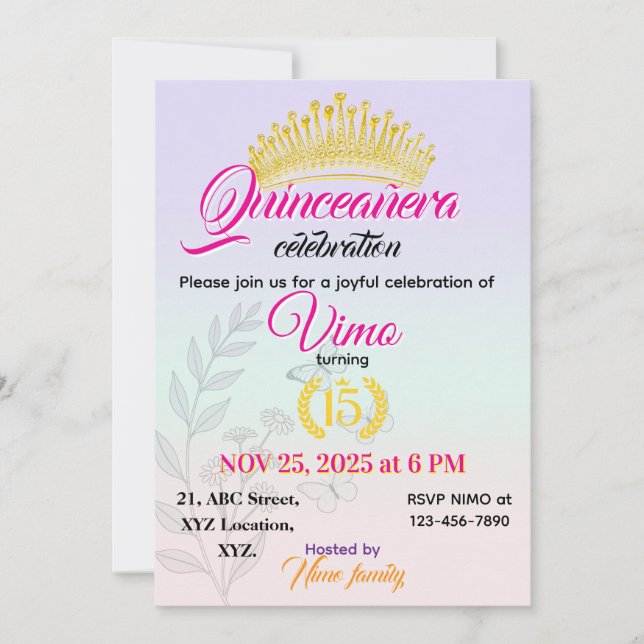 Invitation Élégante de Pastel Botanique pour Quinc (Devant)