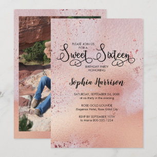 Invitation élégante de photo de 16 ans en or rose