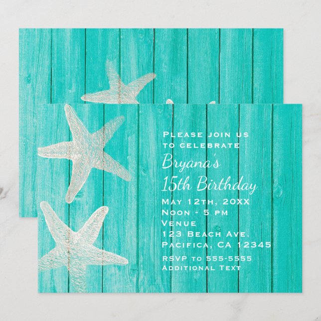 Invitation élégante de plage de bois sarcelle et é (Devant / Derrière)