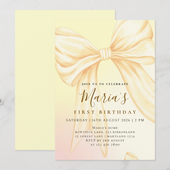 Invitation élégante de premier anniversaire avec u (Devant / Derrière)