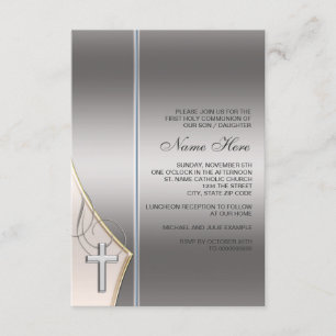 Invitation élégante de première communion argent e