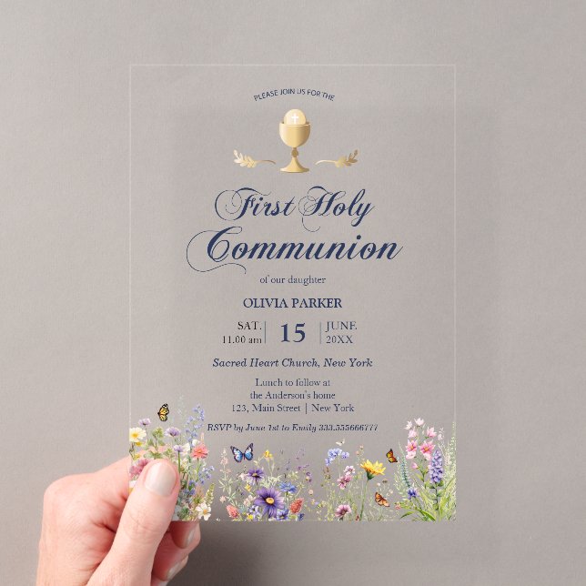 Invitation élégante de Première Communion florale  (In situ (ordinateur de poche))