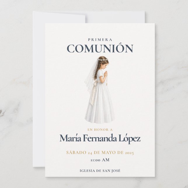 Invitation Élégante de Première Communion pour Fil (Devant)