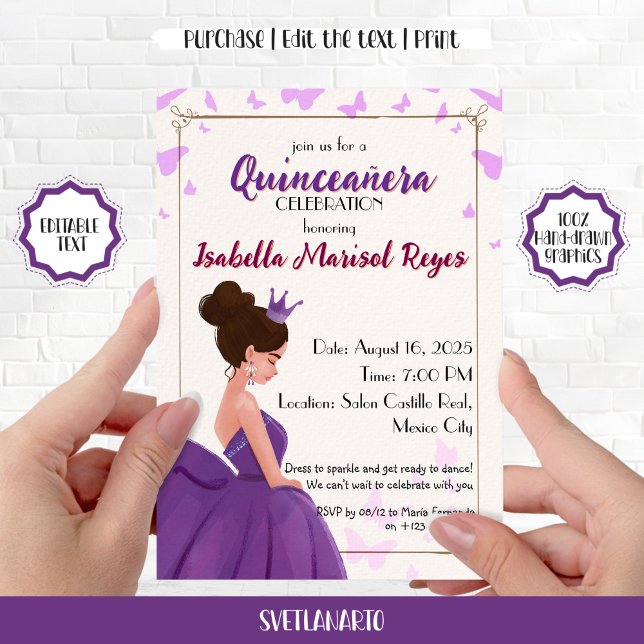 Invitation élégante de princesse pour les quinze a (Créateur téléchargé)