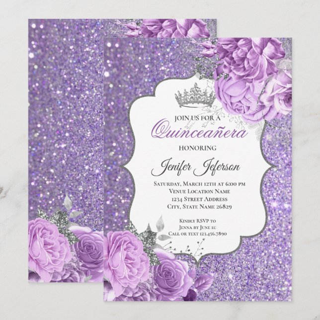 Invitation élégante de Quinceanera (Devant / Derrière)