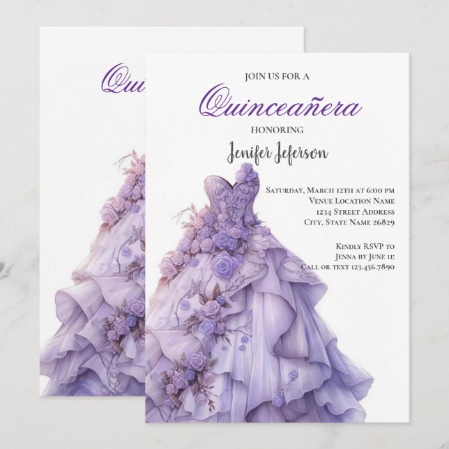 Invitation élégante de Quinceanera (Devant / Derrière)