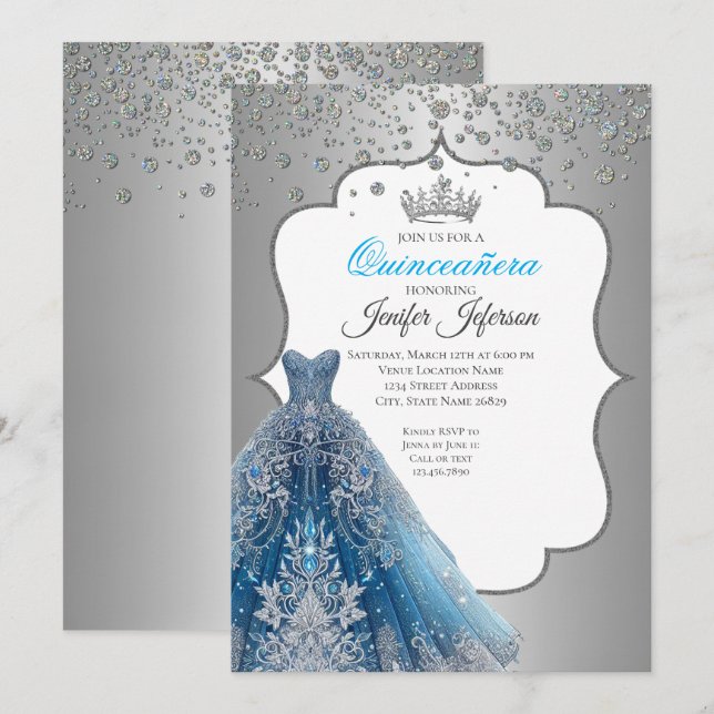 Invitation élégante de Quinceanera (Devant / Derrière)