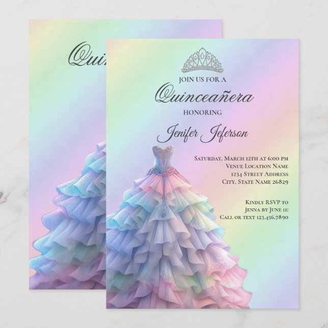 Invitation élégante de Quinceanera (Devant / Derrière)