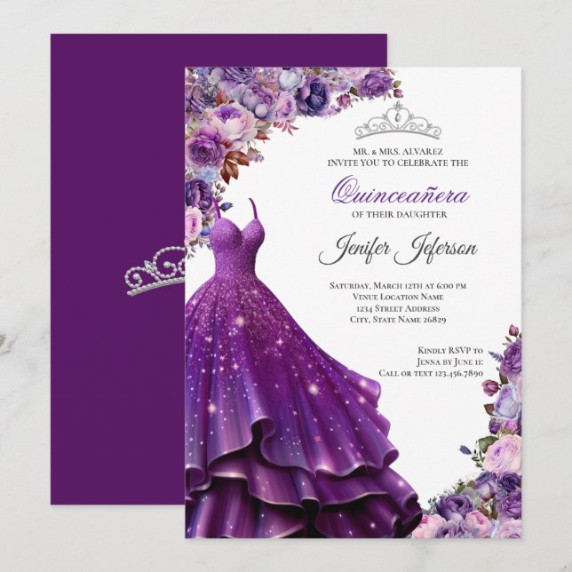 Invitation élégante de Quinceanera (Devant / Derrière)