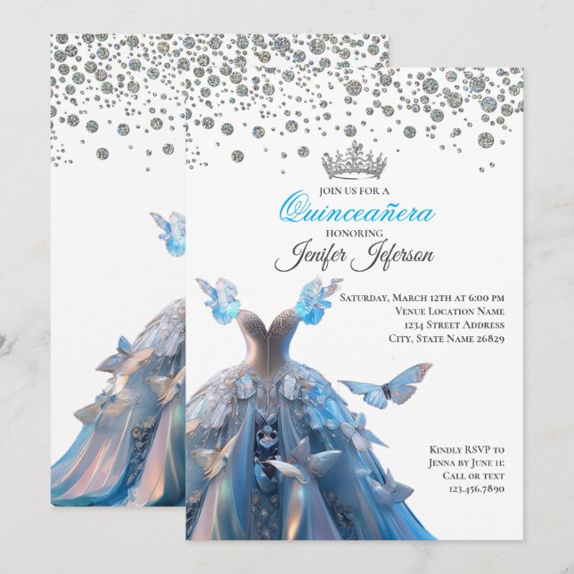 Invitation élégante de Quinceanera (Devant / Derrière)