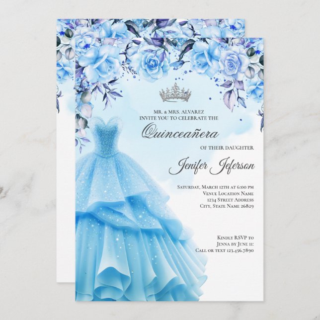 Invitation élégante de Quinceanera (Devant / Derrière)