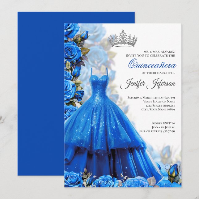 Invitation élégante de Quinceanera (Devant / Derrière)