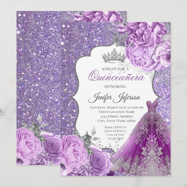 Invitation élégante de Quinceanera (Devant / Derrière)