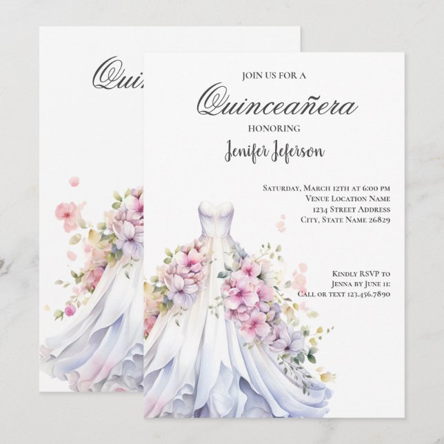 Invitation élégante de Quinceanera (Devant / Derrière)