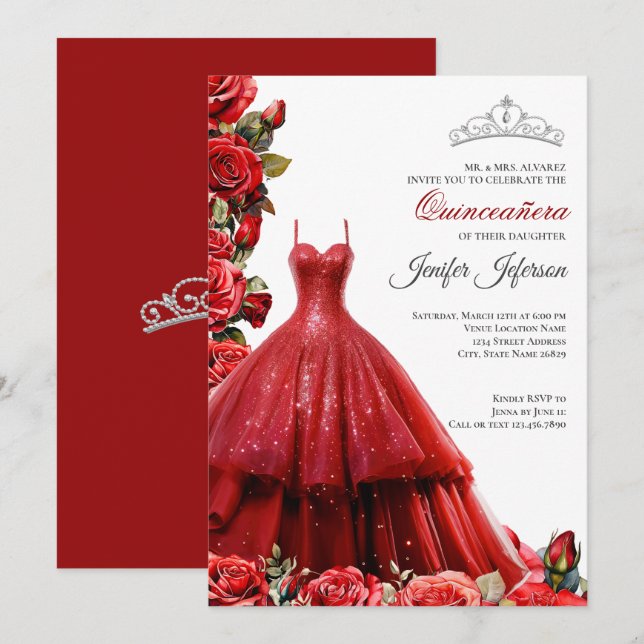 Invitation élégante de Quinceanera (Devant / Derrière)