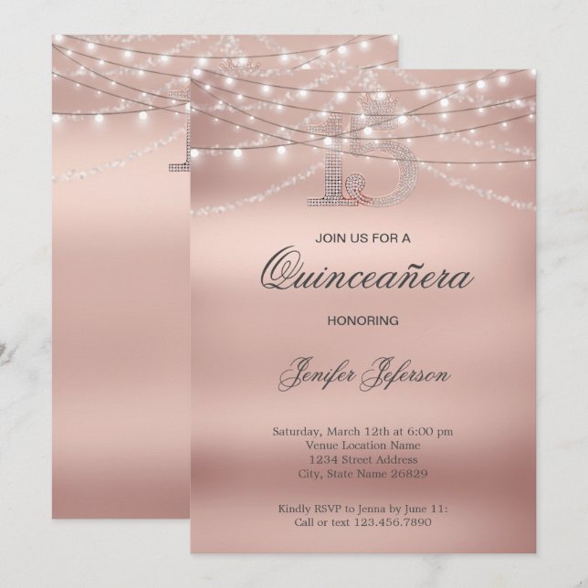 Invitation élégante de Quinceanera (Devant / Derrière)