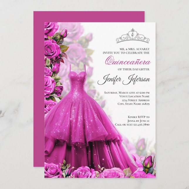 Invitation élégante de Quinceanera (Devant / Derrière)