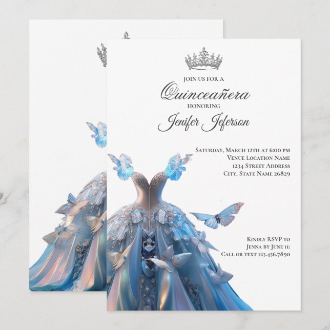 Invitation élégante de Quinceanera (Devant / Derrière)