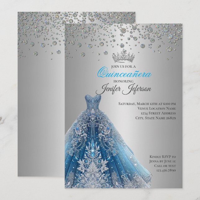 Invitation élégante de Quinceanera (Devant / Derrière)