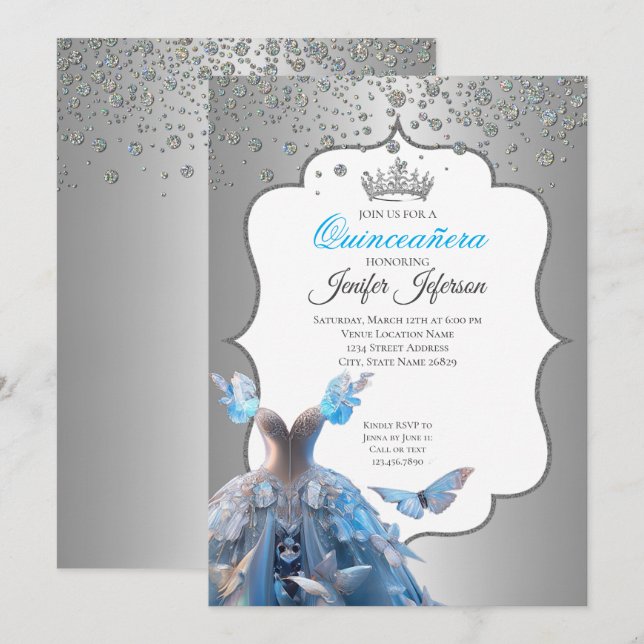 Invitation élégante de Quinceanera (Devant / Derrière)