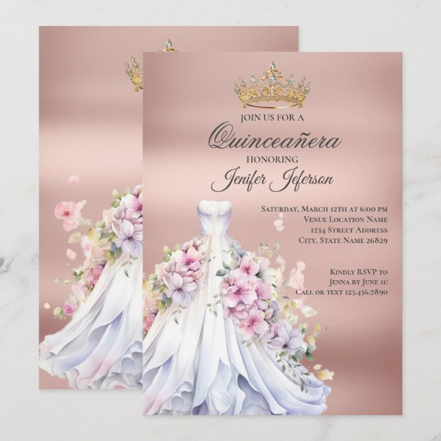Invitation élégante de Quinceanera (Devant / Derrière)