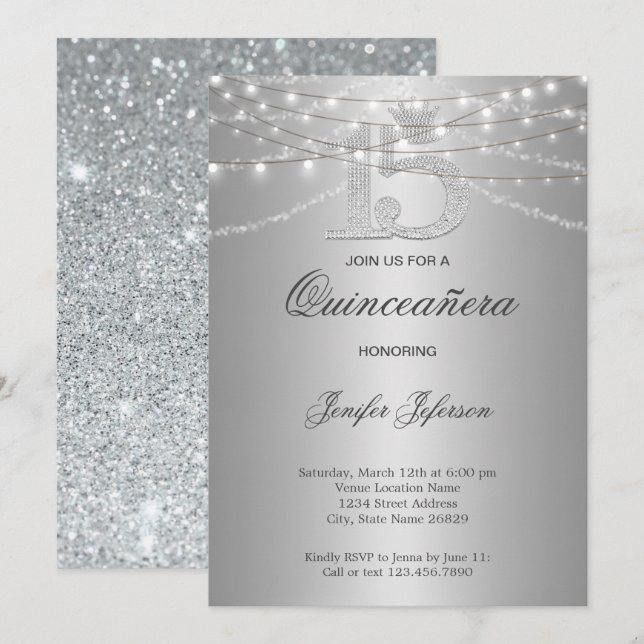 Invitation élégante de Quinceanera (Devant / Derrière)