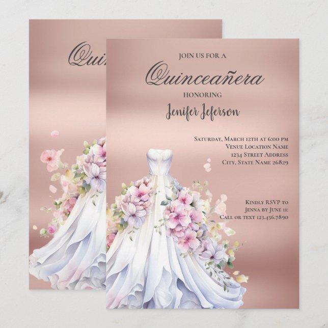 Invitation élégante de Quinceanera (Devant / Derrière)