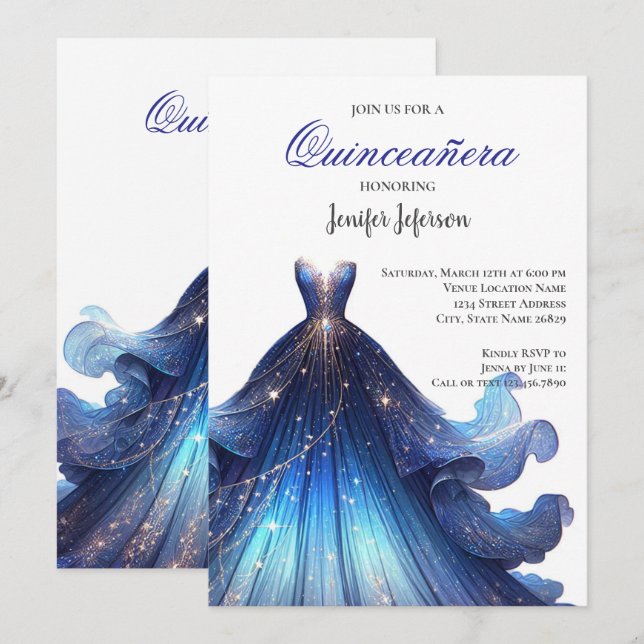 Invitation élégante de Quinceanera (Devant / Derrière)