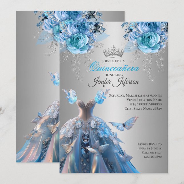 Invitation élégante de Quinceanera (Devant / Derrière)