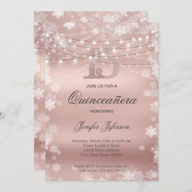 Invitation élégante de Quinceanera (Devant / Derrière)