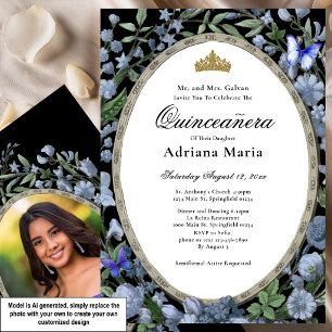 Invitation élégante de Quinceanera à fleurs bleues